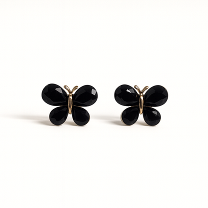 Jewello Amazing gold plated with butterfly design and black stone stud chain pendant set for women and girls.