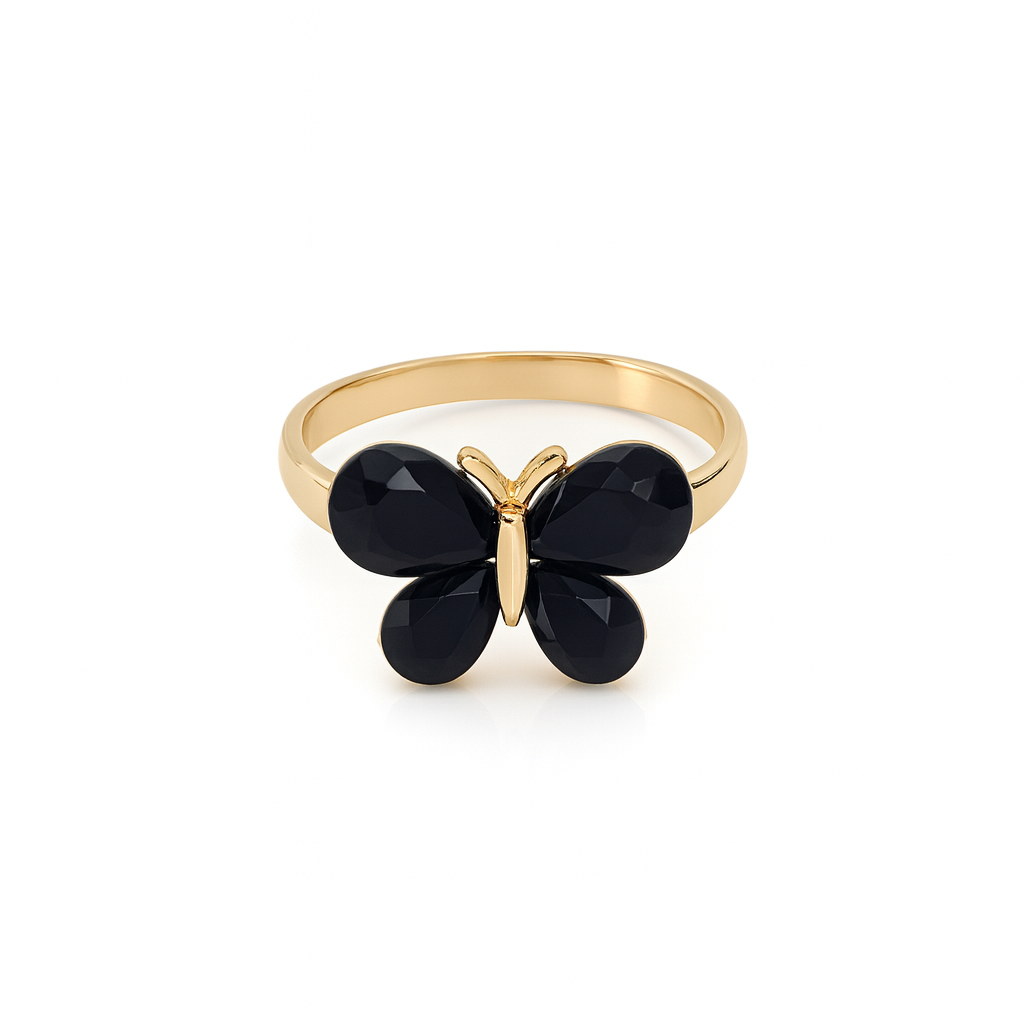 Jewello Amazing gold plated with butterfly design and black stone stud chain pendant set for women and girls.