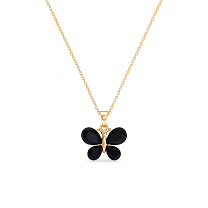 Jewello Amazing gold plated with butterfly design and black stone stud chain pendant set for women and girls.