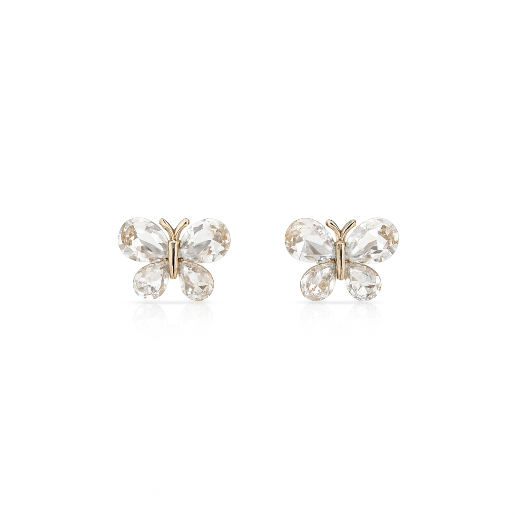 Jewello elegant gold-plated butterfly design with shimmering white stone stud chain pendant set for women and girls.