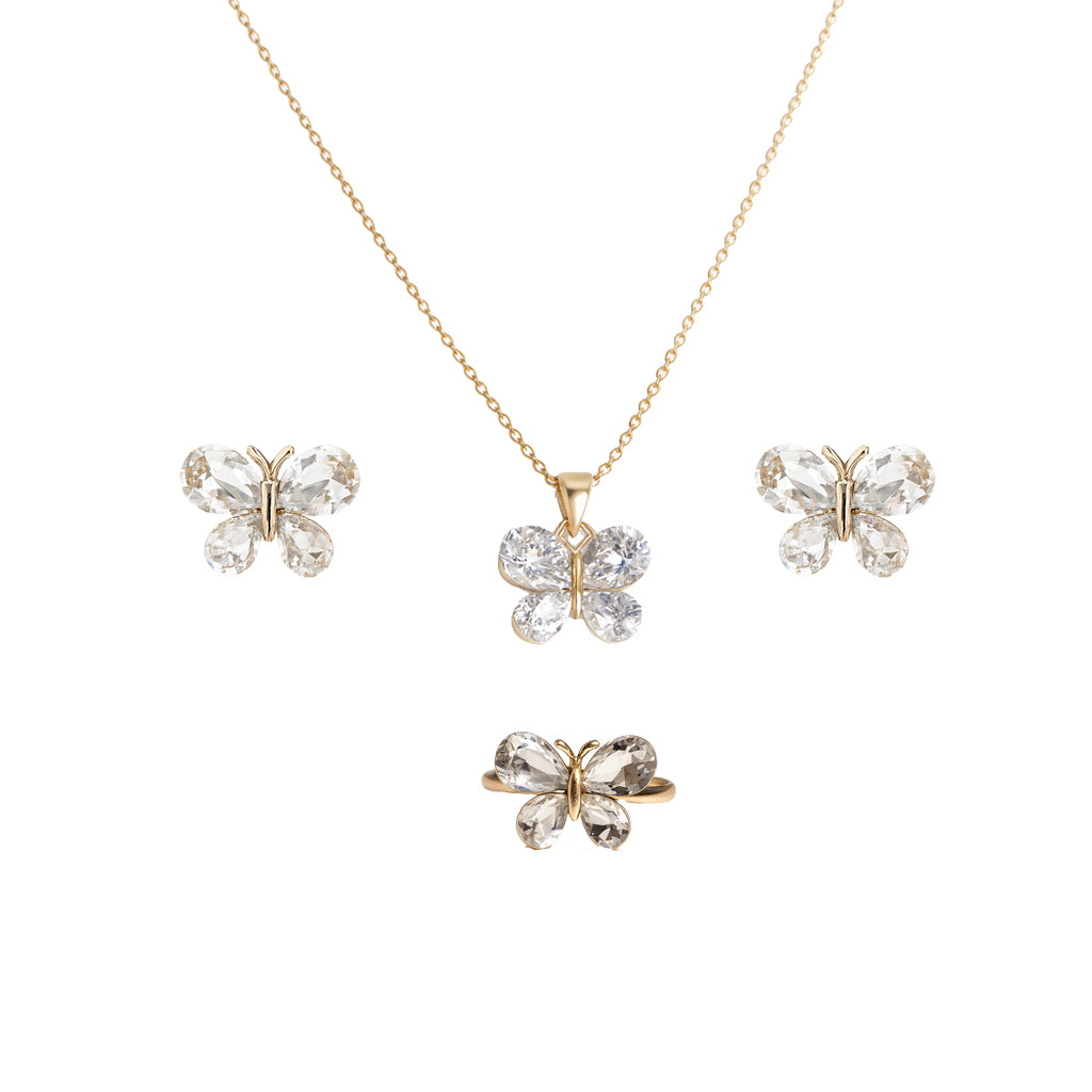 Jewello elegant gold-plated butterfly design with shimmering white stone stud chain pendant set for women and girls.