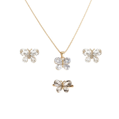 Jewello elegant gold-plated butterfly design with shimmering white stone stud chain pendant set for women and girls.