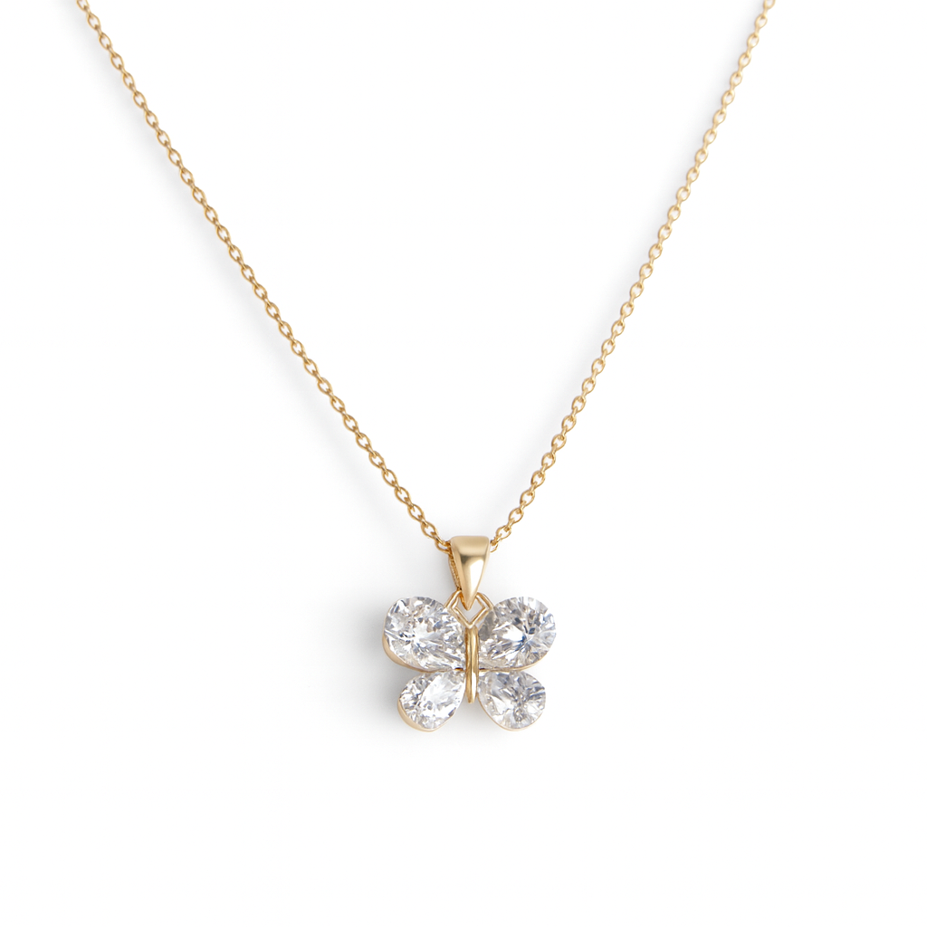 Jewello elegant gold-plated butterfly design with shimmering white stone stud chain pendant set for women and girls.