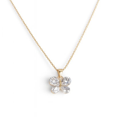 Jewello elegant gold-plated butterfly design with shimmering white stone stud chain pendant set for women and girls.