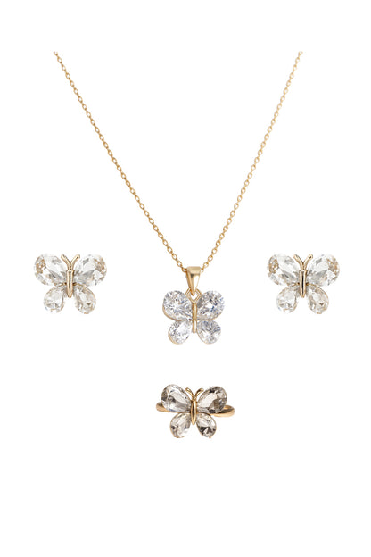 Jewello elegant gold-plated butterfly design with shimmering white stone stud chain pendant set for women and girls.
