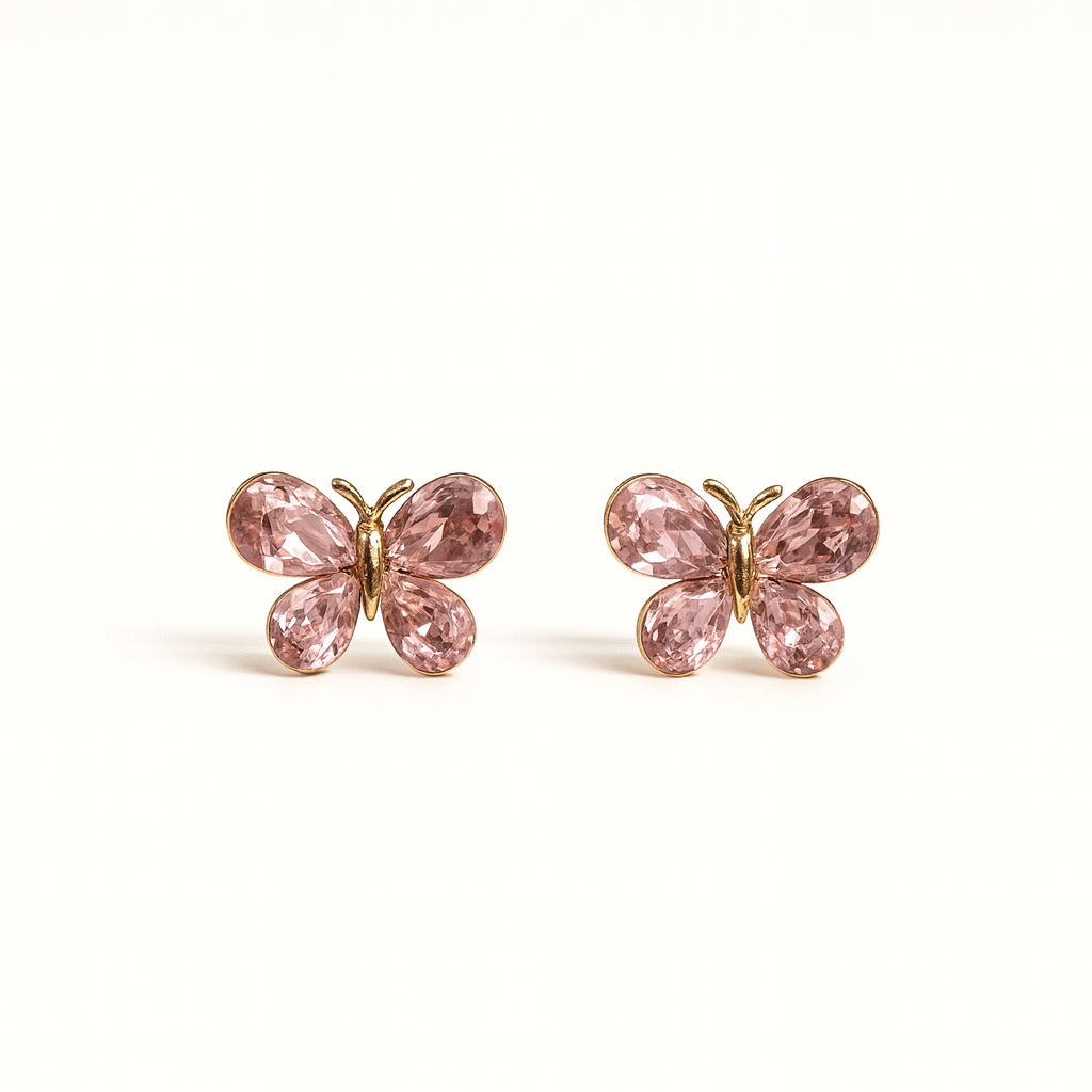 Jewello Adorable gold-plated butterfly design with shimmering pink stone stud chain pendant set for women and girls.