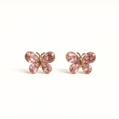 Jewello Adorable gold-plated butterfly design with shimmering pink stone stud chain pendant set for women and girls.