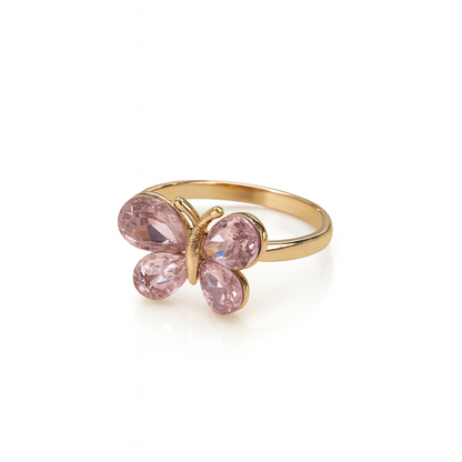 Jewello Adorable gold-plated butterfly design with shimmering pink stone stud chain pendant set for women and girls.