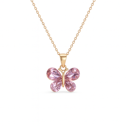 Jewello Adorable gold-plated butterfly design with shimmering pink stone stud chain pendant set for women and girls.
