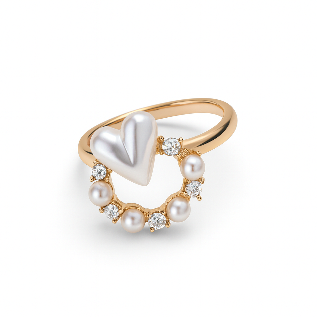 Jewello delicate gold-plated round shape design with heart shape pearl and stone stud chain pendant set for women and girls.