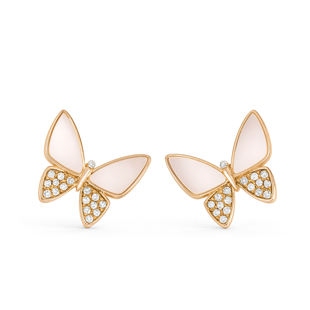 Jewello gorgeous gold-plated butterfly design with pink and shimmering white stone stud chain pendant, set for women and girls.