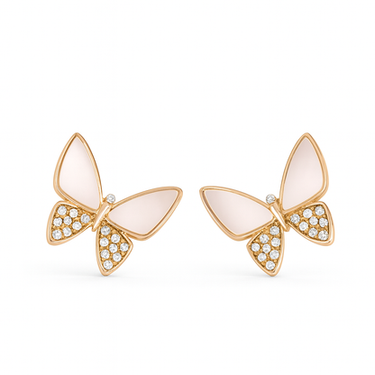 Jewello gorgeous gold-plated butterfly design with pink and shimmering white stone stud chain pendant, set for women and girls.