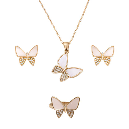 Jewello gorgeous gold-plated butterfly design with pink and shimmering white stone stud chain pendant, set for women and girls.
