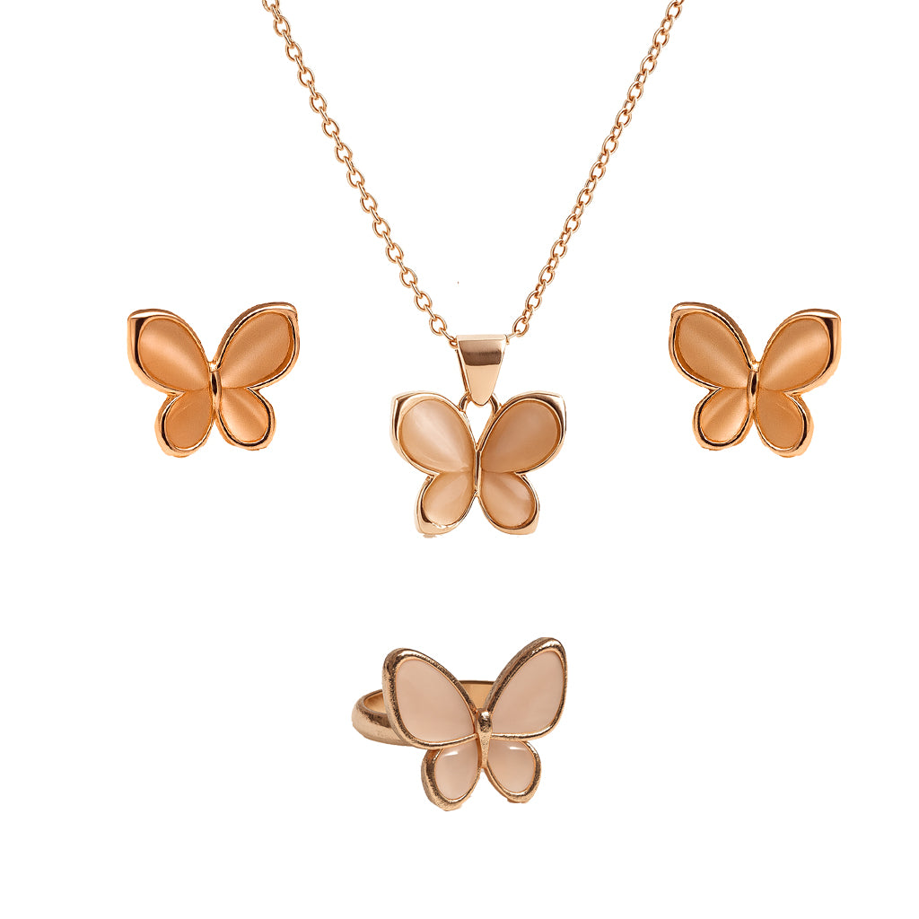 Jewello elegant rose gold-plated floral design with pink stone stud chain pendant set for women and girls.