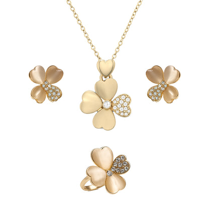 Jewello elegant gold-plated floral design with white stone and American diamond stud chain pendant set for women and girls.