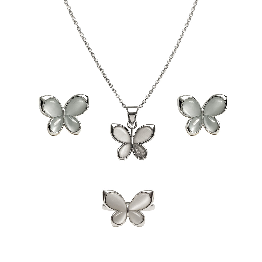 Jewello stylish silver-plated butterfly design with white stone stud chain pendant set for women and girls.