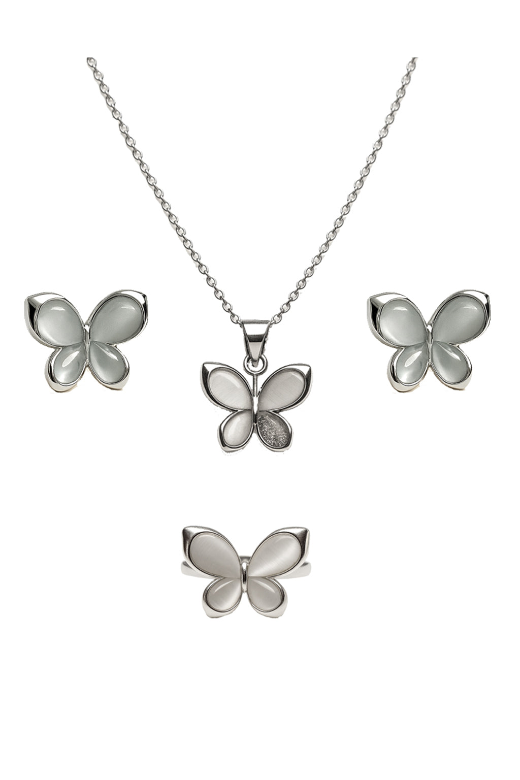 Jewello stylish silver-plated butterfly design with white stone stud chain pendant set for women and girls.