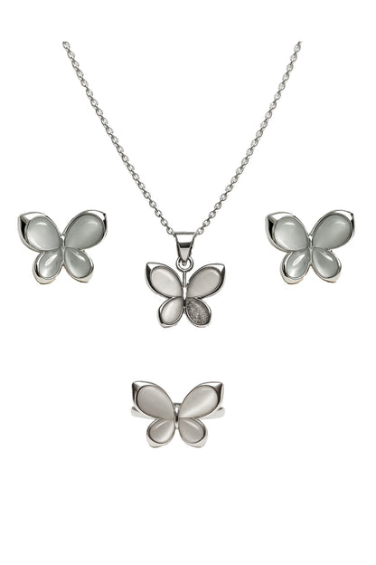 Jewello stylish silver-plated butterfly design with white stone stud chain pendant set for women and girls.