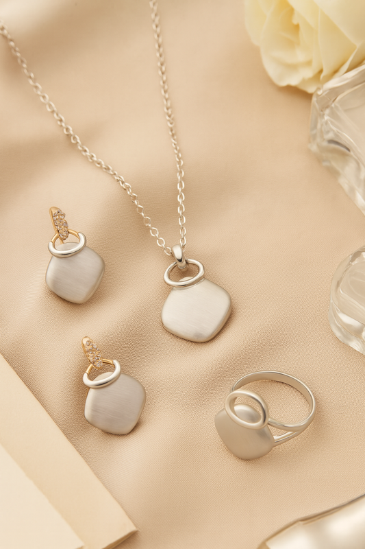Jewello stylish gold-plated square design with light white stone stud chain pendant set for women and girls.