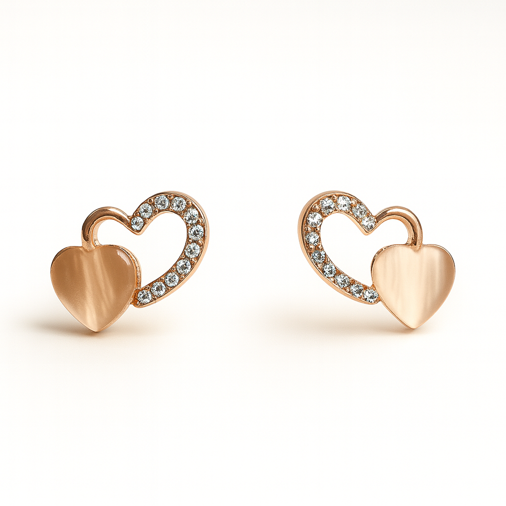 Jewello elegant rose gold-plated heart design with light white stone with American diamond stud chain pendant set for women and girls.