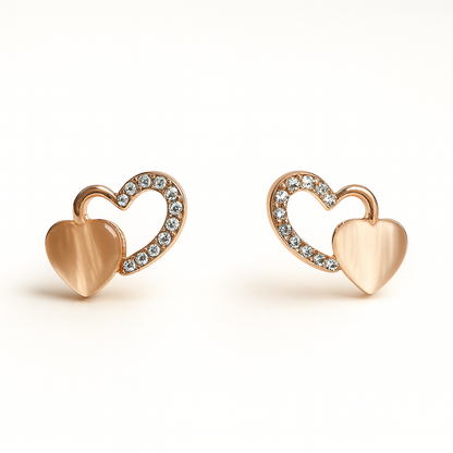 Jewello elegant rose gold-plated heart design with light white stone with American diamond stud chain pendant set for women and girls.