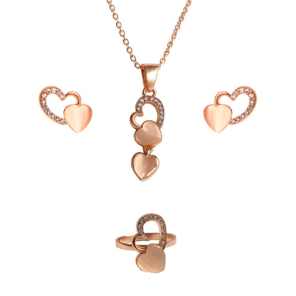 Jewello elegant rose gold-plated heart design with light white stone with American diamond stud chain pendant set for women and girls.