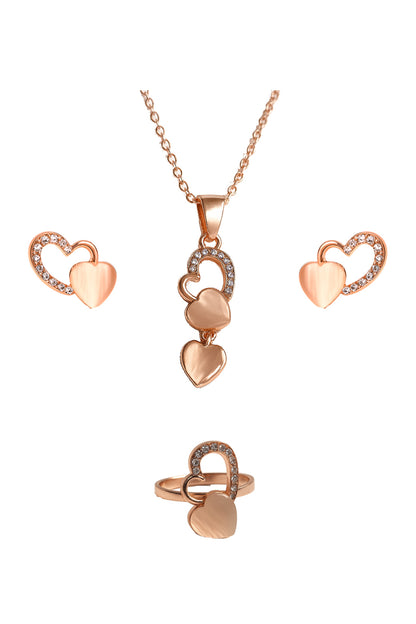 Jewello elegant rose gold-plated heart design with light white stone with American diamond stud chain pendant set for women and girls.