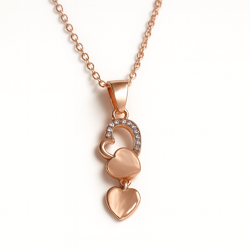 Jewello elegant rose gold-plated heart design with light white stone with American diamond stud chain pendant set for women and girls.