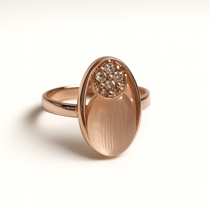 Jewello trendy rose gold plated oval shape design with light white stone stud pendant chain set for women and girls.