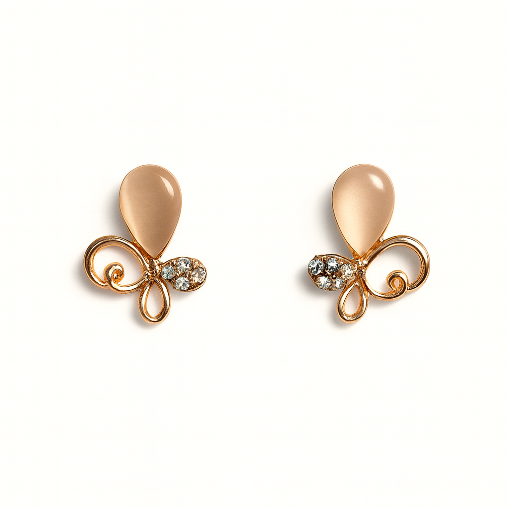 Jewello trendy rose gold plated floral design with white stone stud chain pendant set for women and girls.