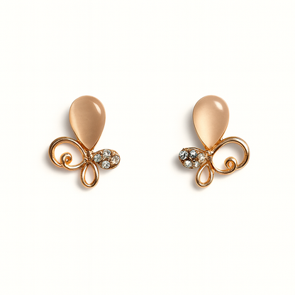 Jewello trendy rose gold plated floral design with white stone stud chain pendant set for women and girls.