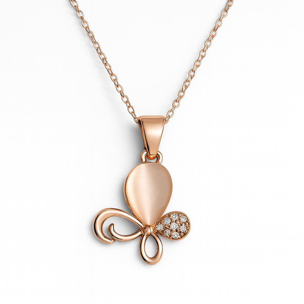 Jewello trendy rose gold plated floral design with white stone stud chain pendant set for women and girls.