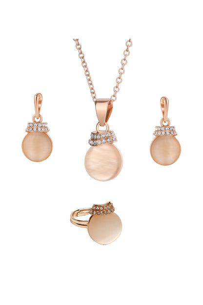 Jewello Adorable rose gold-plated round shape design with light white stone stud chain pendant set for women and girls.