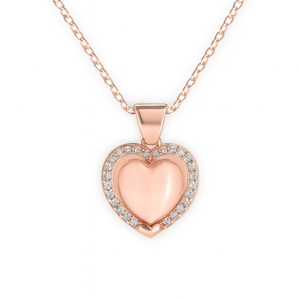 Jewello trendy rose gold-plated heart design with shimmering whit stone stud chain pendant set for women and girls.