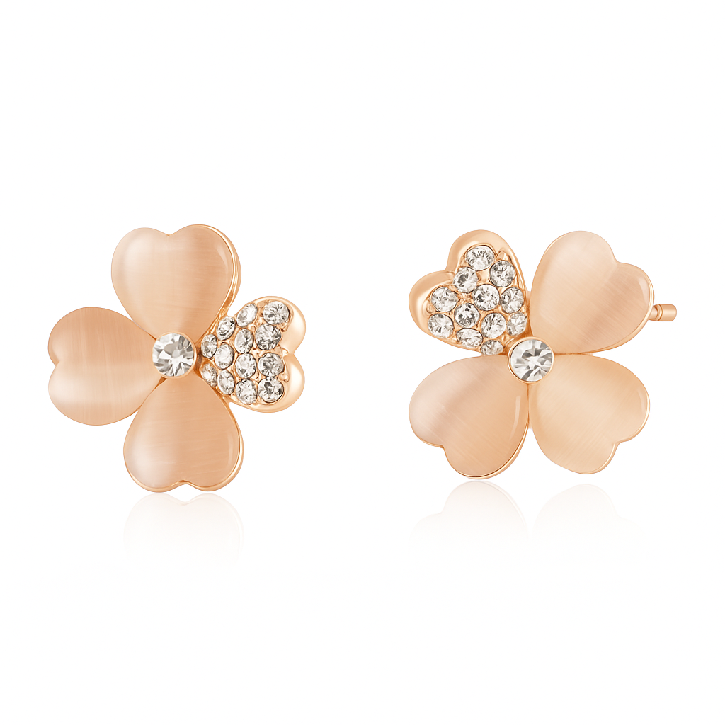 Jewello amazing rose gold plated floral design with shimmering white stone stud chain pendant set for women and girls
