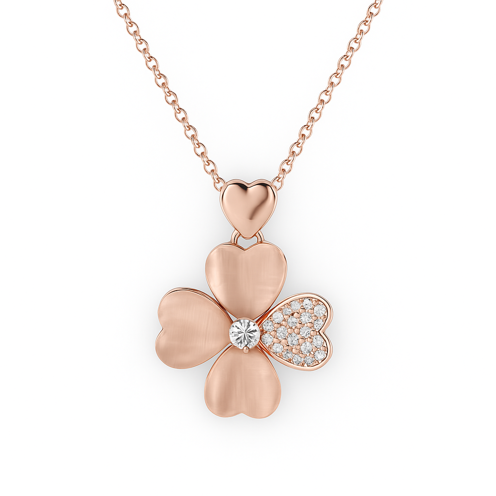 Jewello amazing rose gold plated floral design with shimmering white stone stud chain pendant set for women and girls
