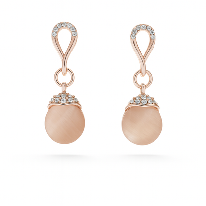 Jewello delicate rose gold plated with shimmering white stone stud pendant chain set for women and girls.