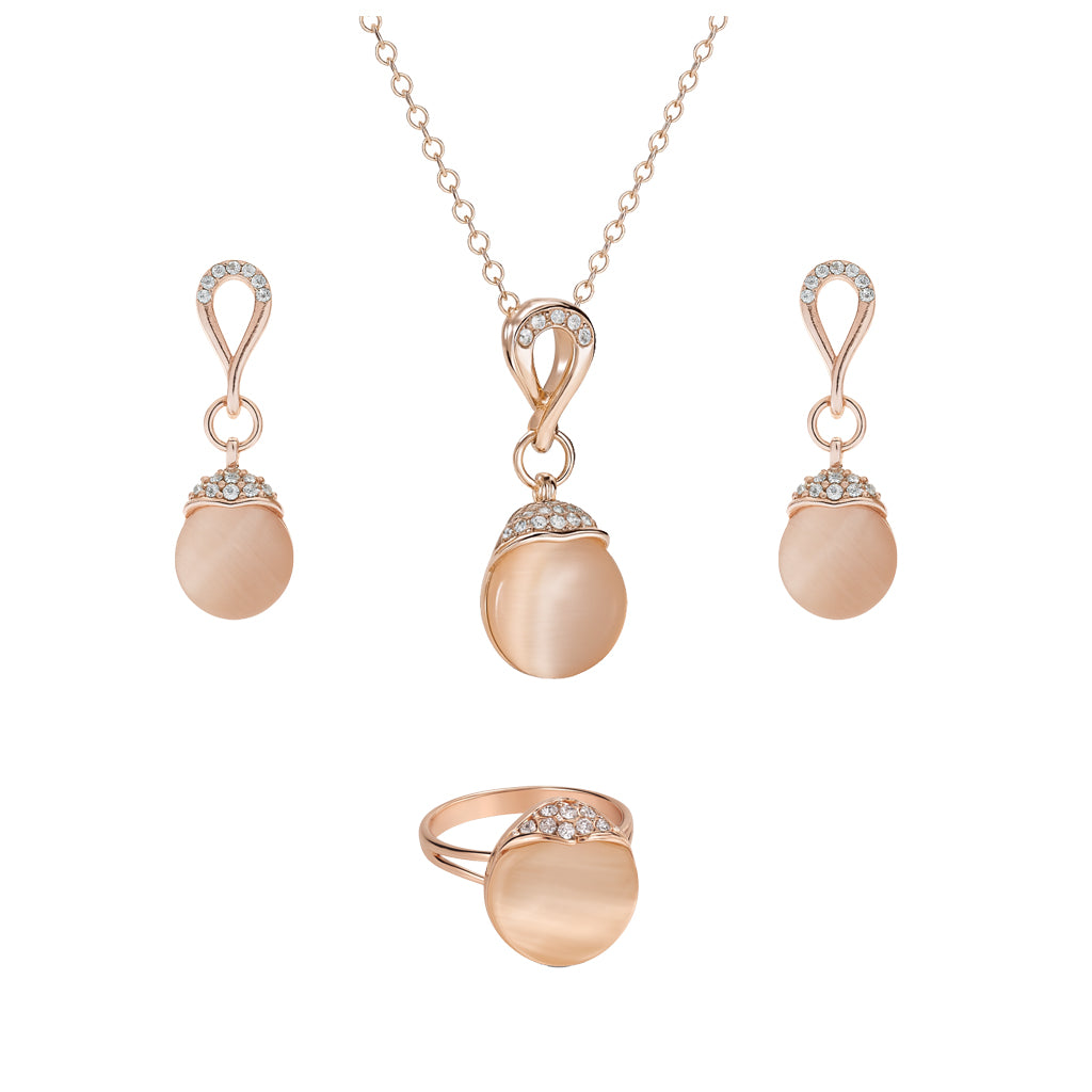 Jewello delicate rose gold plated with shimmering white stone stud pendant chain set for women and girls.
