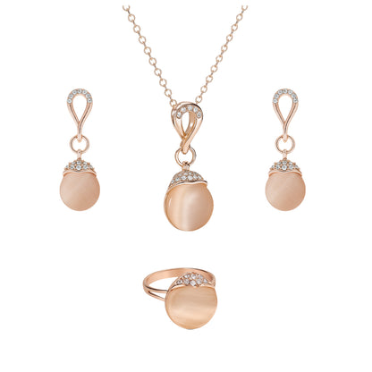 Jewello delicate rose gold plated with shimmering white stone stud pendant chain set for women and girls.