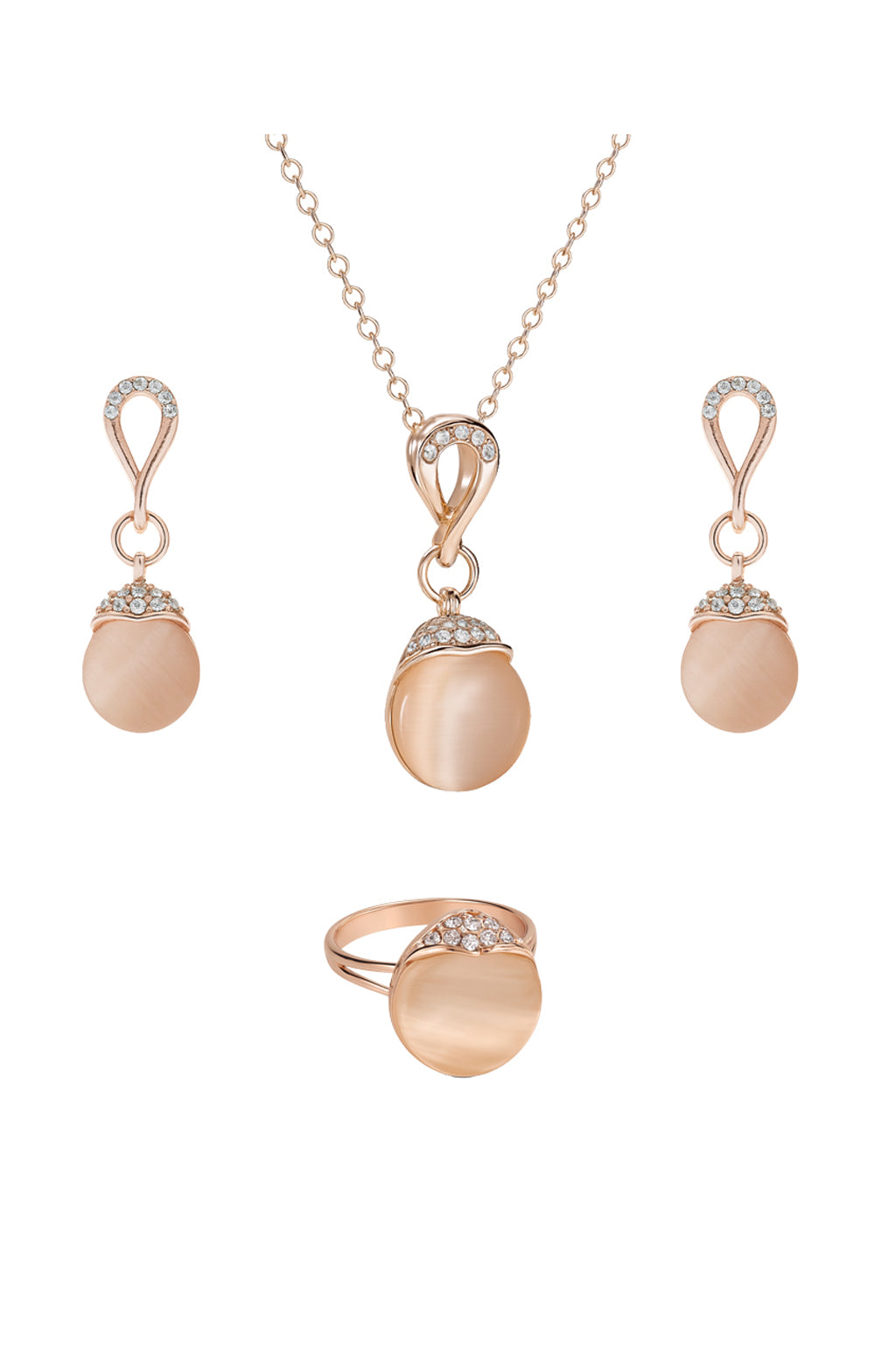 Jewello delicate rose gold plated with shimmering white stone stud pendant chain set for women and girls.