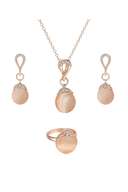 Jewello delicate rose gold plated with shimmering white stone stud pendant chain set for women and girls.