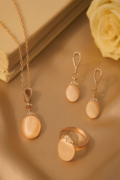 Jewello delicate rose gold plated with shimmering white stone stud pendant chain set for women and girls.