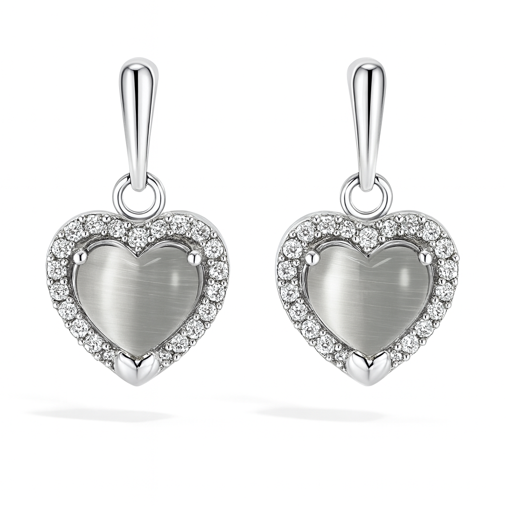 Jewello elegant silver-plated heart design with white stone stud sterling chain pendant set for women and girls.