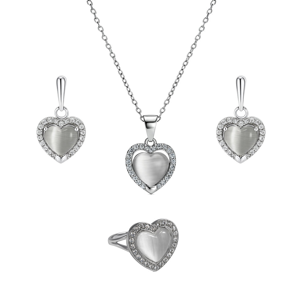 Jewello elegant silver-plated heart design with white stone stud sterling chain pendant set for women and girls.