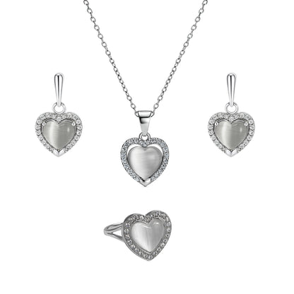 Jewello elegant silver-plated heart design with white stone stud sterling chain pendant set for women and girls.