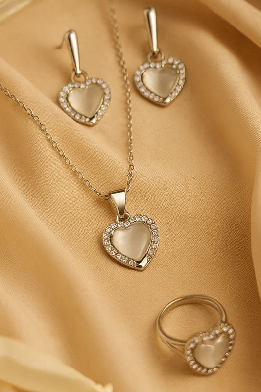 Jewello elegant silver-plated heart design with white stone stud sterling chain pendant set for women and girls.