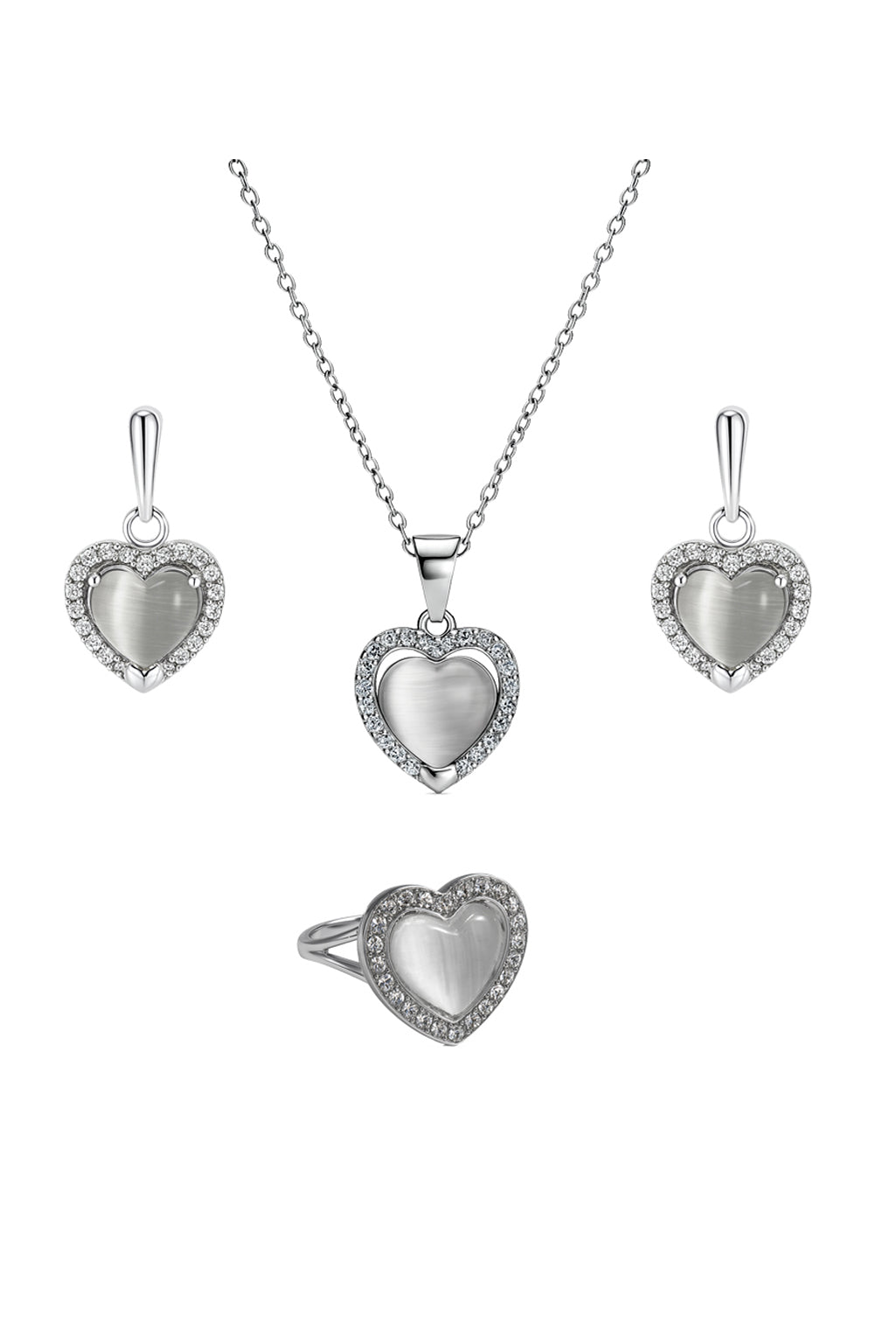 Jewello elegant silver-plated heart design with white stone stud sterling chain pendant set for women and girls.