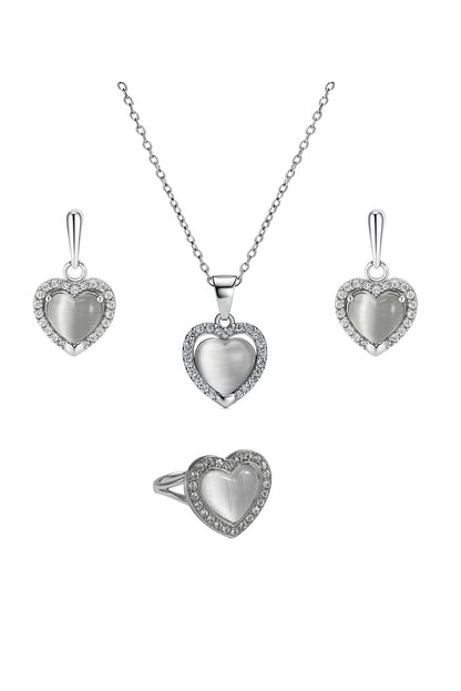 Jewello elegant silver-plated heart design with white stone stud sterling chain pendant set for women and girls.