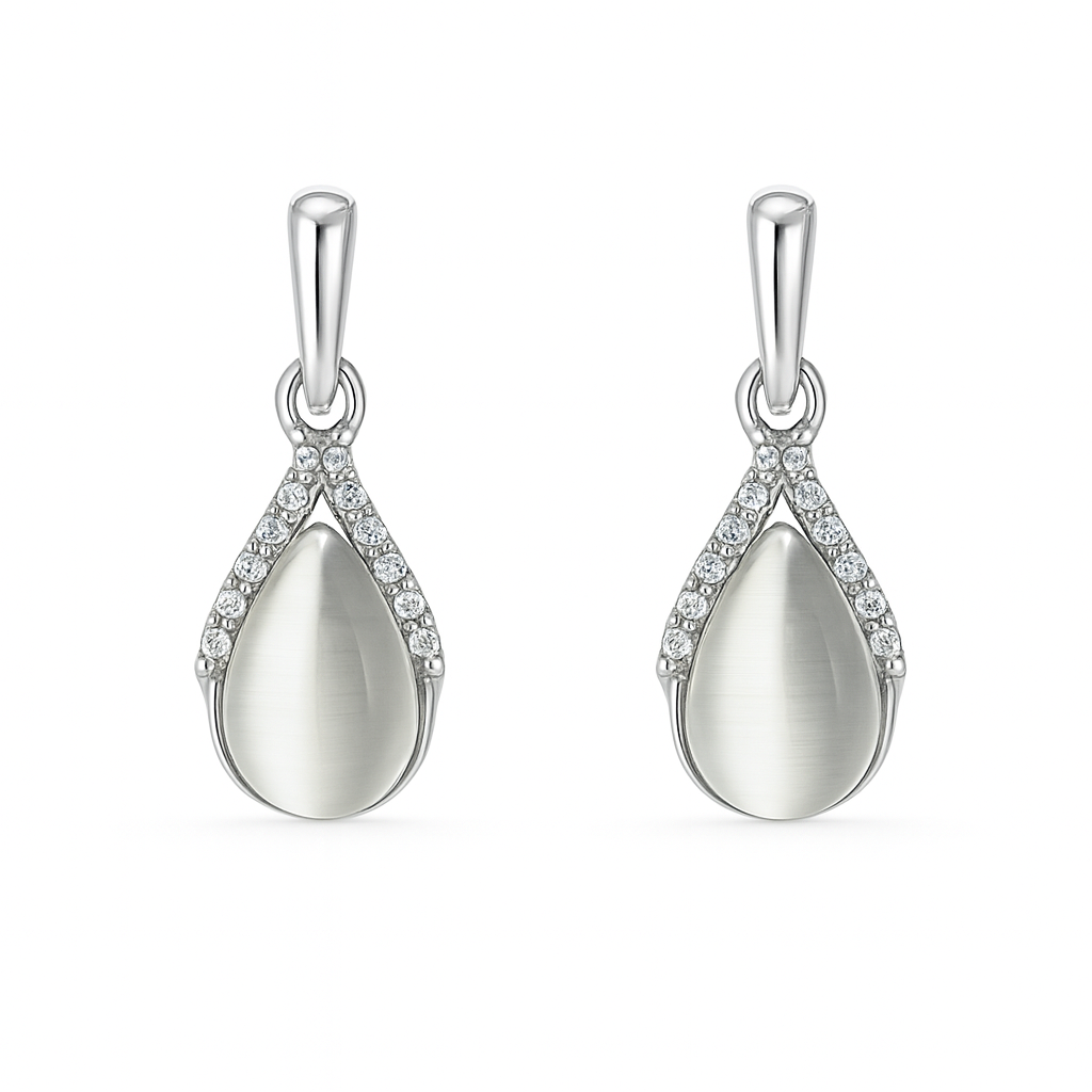 Jewello fashionable silver-plated drop design with white stone stud chain pendant set for women and girls.