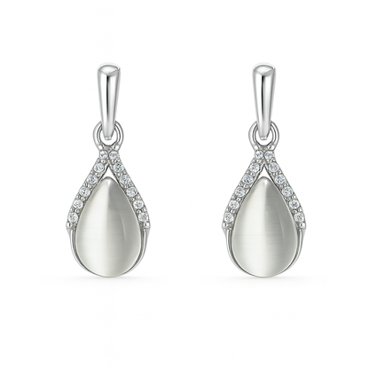 Jewello fashionable silver-plated drop design with white stone stud chain pendant set for women and girls.